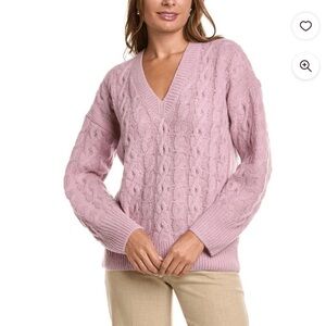 VINCE- Lattice Cable Knit Wool & Alpaca Sweater: Mauve Orchid-Size L